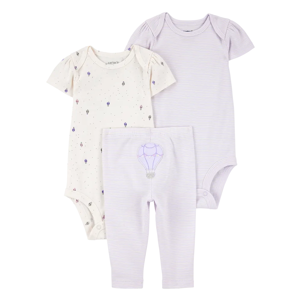 Ensemble 3 pièces montgolfière bébé fille - Coton