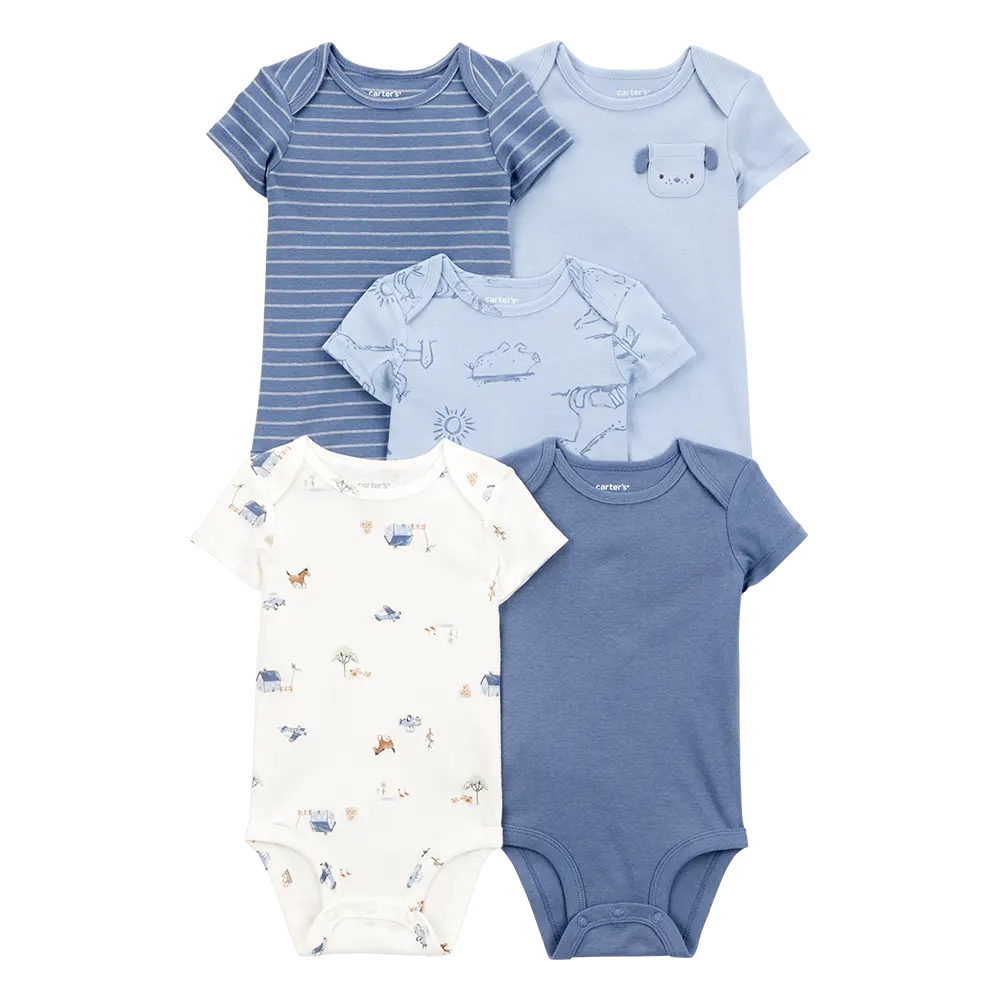 Lot de 5 bodys chien bébé garçon - 100% Coton