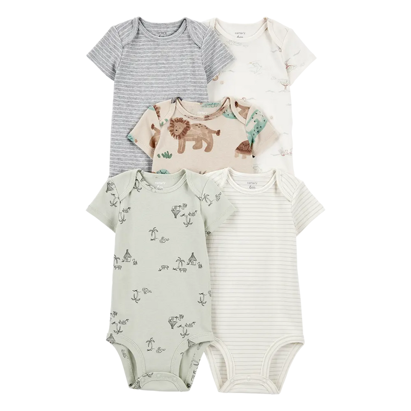 Lot de 5 Bodies Manches Courtes Bébé Carter's - Safari