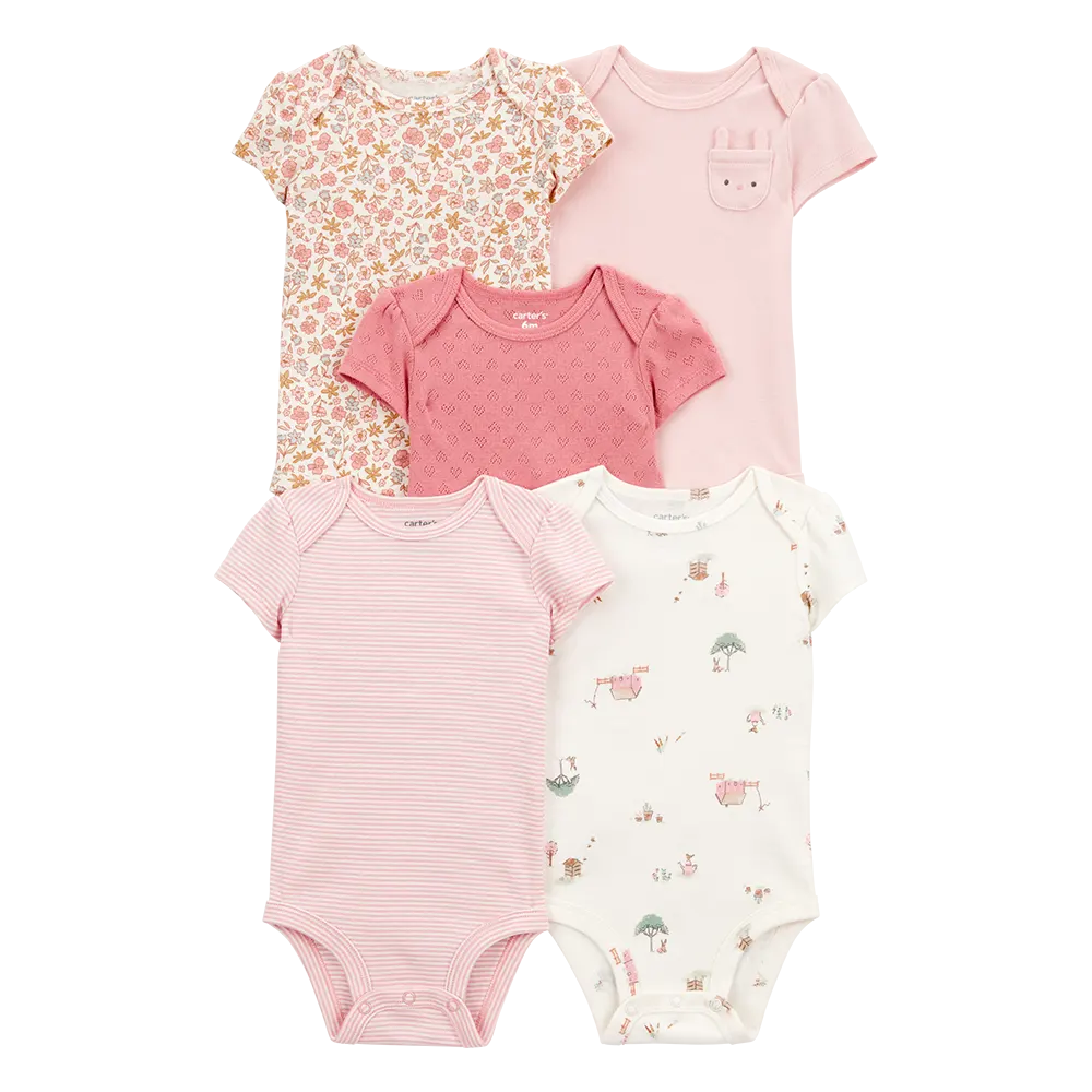 Lot de 5 bodys lapin fleuri bébé fille - Coton