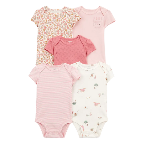 Lot de 5 bodys lapin fleuri bébé fille - Coton