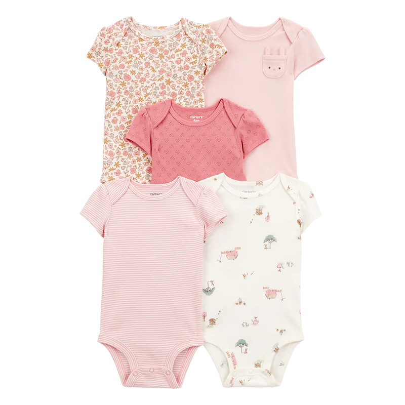 Lote de 5 bodys de algodón para bebé niña Carter's - Conejo floreado