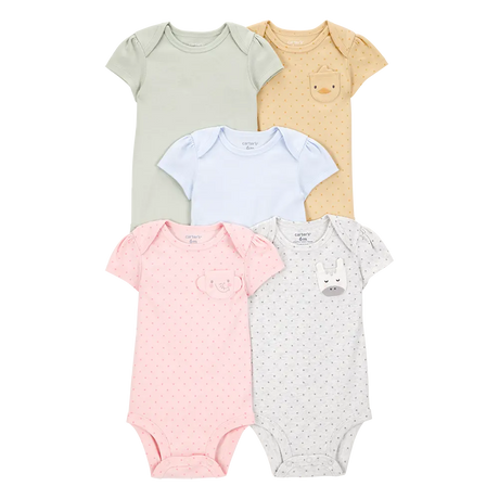 Lot de 5 bodys manches courtes bébé fille - Animaux