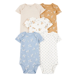 Lot de 5 bodys fleuris bébé fille - 100% Coton