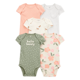 Lot de 5 bodys chevaux fleuris bébé fille - Coton