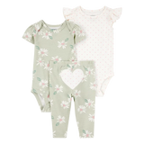 Ensemble 3 pièces cœur pour bébé fille - Coton
