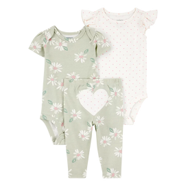 Ensemble 3 pièces cœur pour bébé fille - Coton