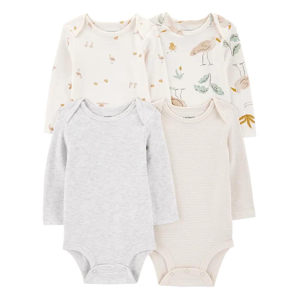Lot de 4 bodys manches longues cigogne bébé
