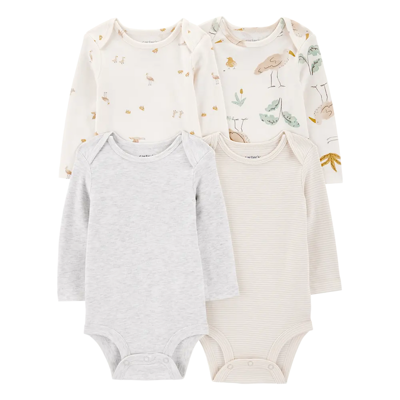 Lot de 4 Bodies Manches Longues Bébé Carter's - Cigogne
