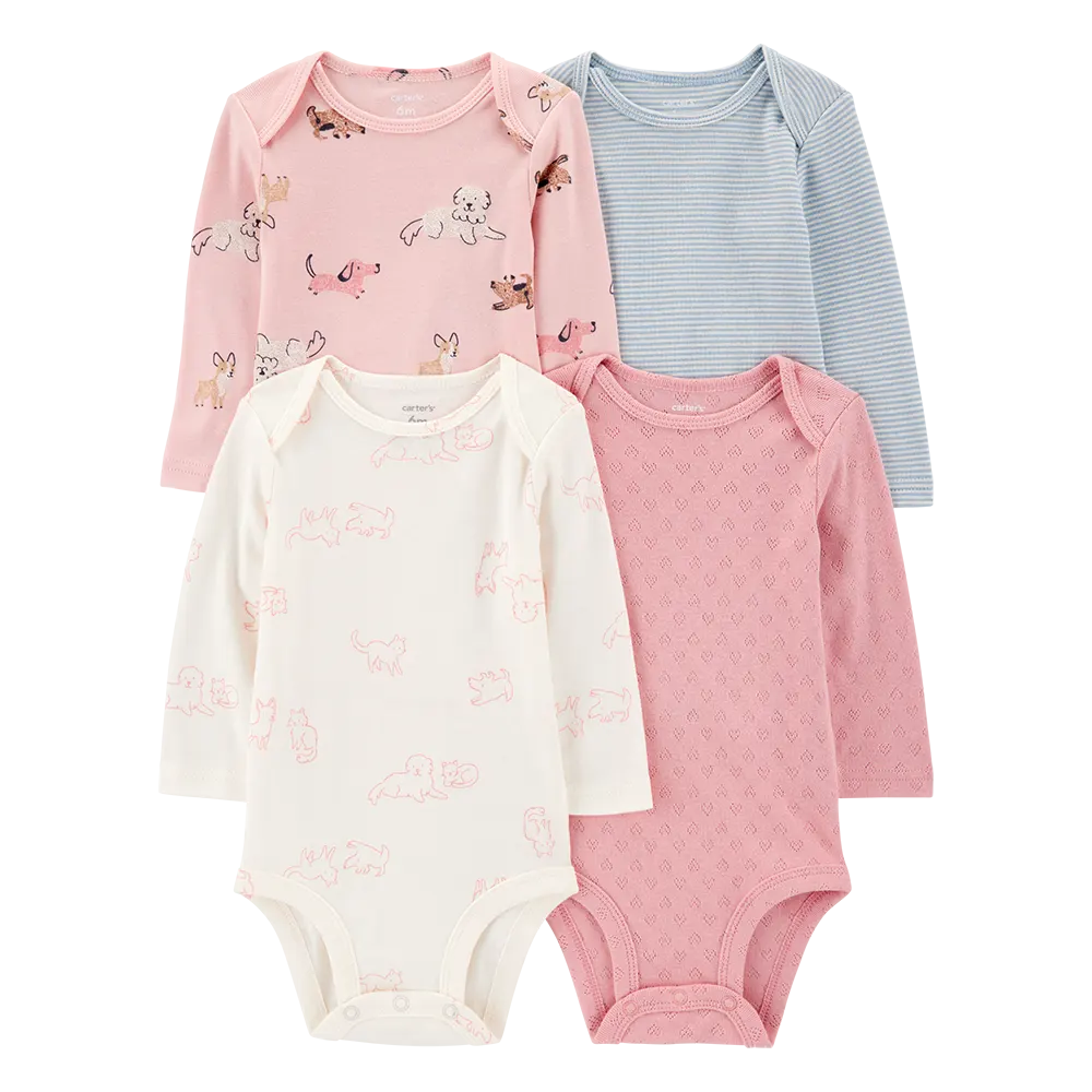 Lot de 4 bodys manches longues chiot bébé fille