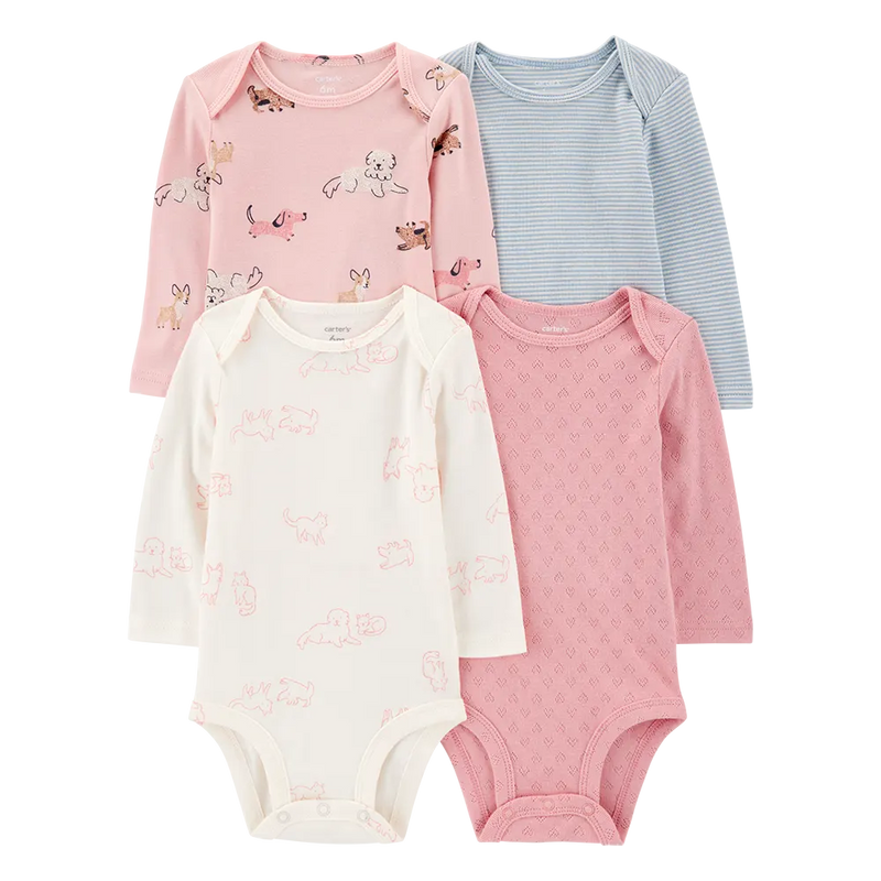 Lot de 4 Bodies en Coton Bébé Fille Carter's - Chiot