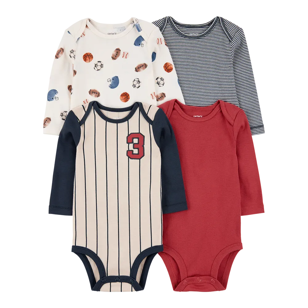 Lot de 4 bodys manches longues sport bébé garçon