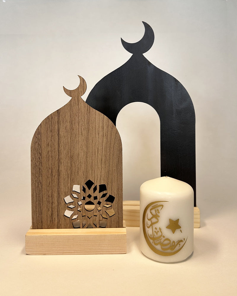 Set de 2 Décoration Ramadan en Bois - Blanc & Noir