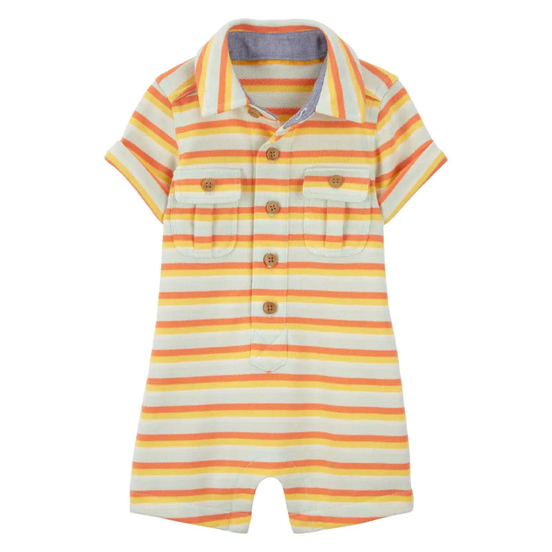 OshKosh Button-Front Striped Romper - Orange