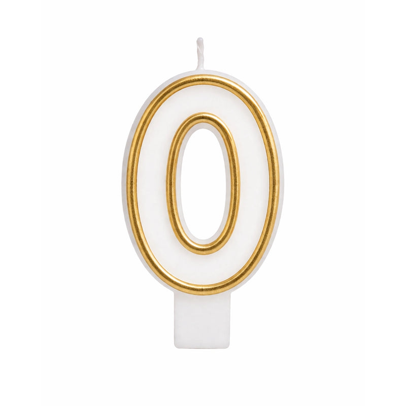Vela en Forma de Número 0 - Dorado y Blanco