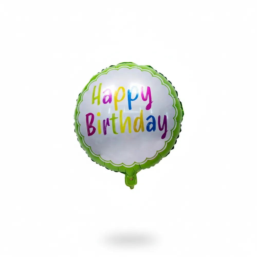 Round Green Happy Birthday Aluminum Balloon - 45cm