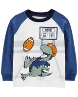 T-Shirt À Manche Longues À Imprimé Dinosaure Football Carter's - Bleu & Blanc