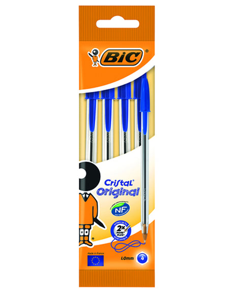 Bic Cristal Stylos à Bille 4 Pièces - Bleu