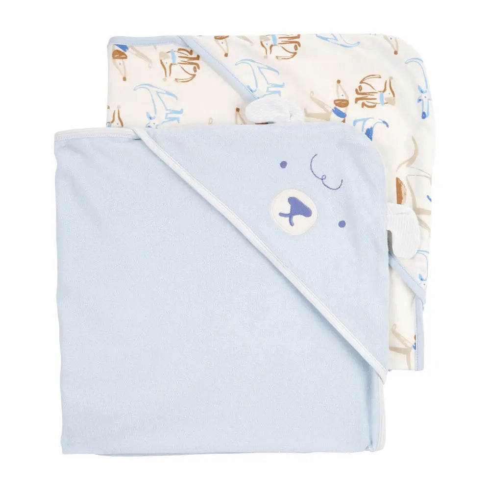 Lot de 2 Serviettes à Capuche Bébé Carter's - Bleu & Ivoire