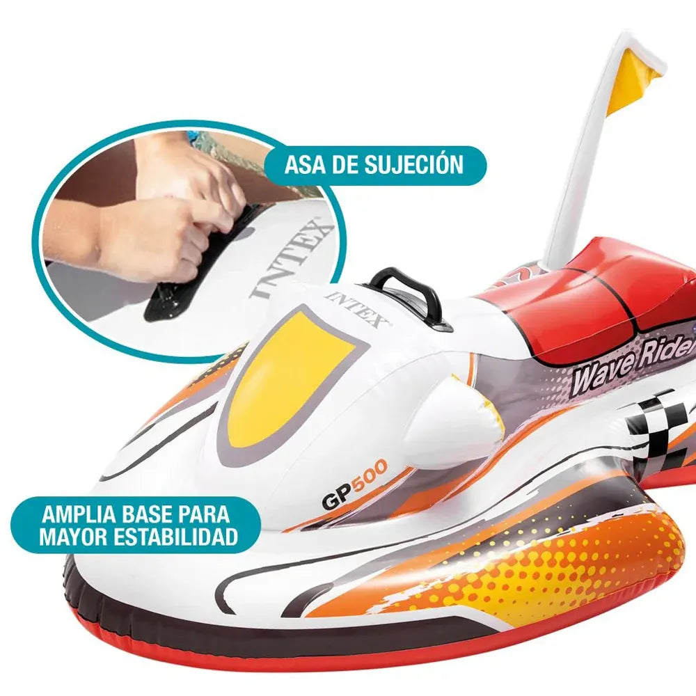 INTEX Wave Rider – Flotador Hinchable para Niño con Diseño de Moto Acuática - +3 años