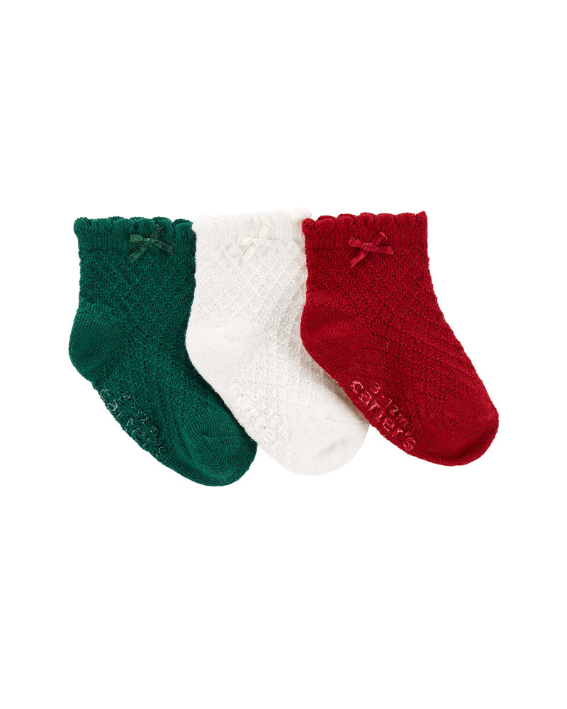 Lot de 3 Chaussons Carter's - Rouge & Vert & Blanc