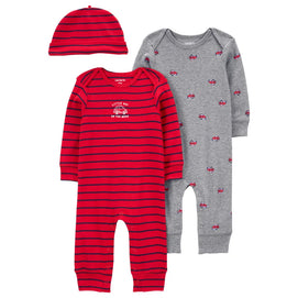 Lot de 2 Grenouillères avec Bonnet Carter's - Rouge & Gris