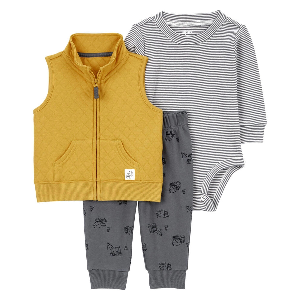 Ensemble 3 Pièces avec Gilet Carter's - Jaune & Gris