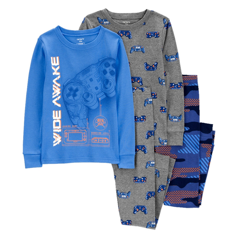 Pijama de algodón de 4 piezas Carter's - Azul y gris