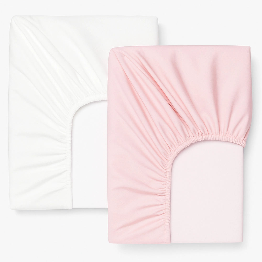 Babymat Pack 2 Draps Housse  120x60 cm - Blanc & Rose