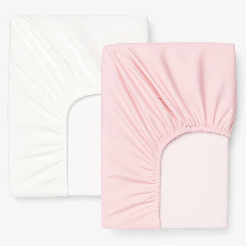 Babymat Pack 2 Draps Housse 120x60 cm - Blanc & Rose