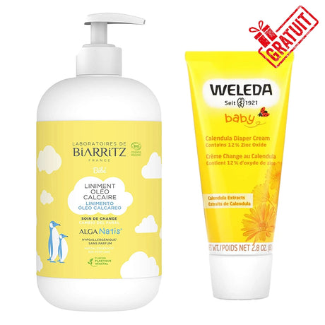 Offre Black November : Liniment Oléo-Calcaire Certifié Bio 500ml Laboratoires de Biarritz = Weleda Crème de Change au Calendula 75ml Gratuit 