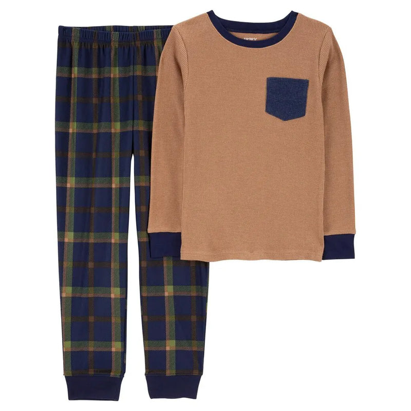 Pijama a cuadros de 2 piezas de Carter - Marrón y azul