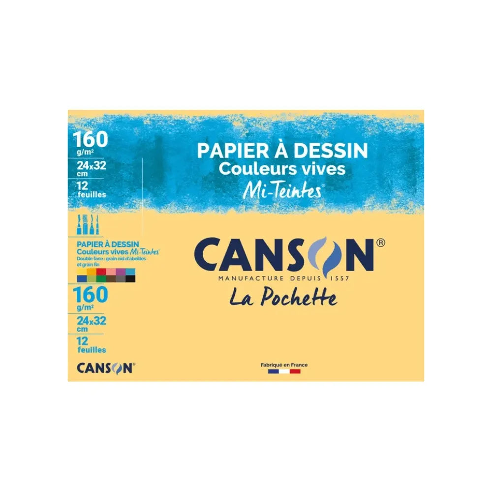 Canson Carpeta con 12 Hojas de Papel de Dibujo A4 – 160 g/m²