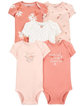 Lot de 5 bodies à manches courtes Carter's - Rose & Blanc