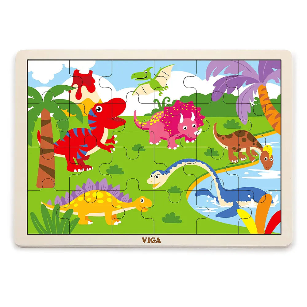 Viga Toys Puzzle 24 Pièces Dinosaure en Bois 24M+