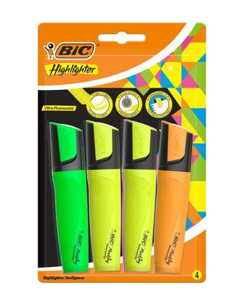 Bic Boite de 4 Fluorescents Surligneur Pointe Biseautée