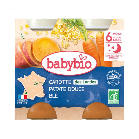 Babybio bonne nuit carotte patate douce & blé 2x200g