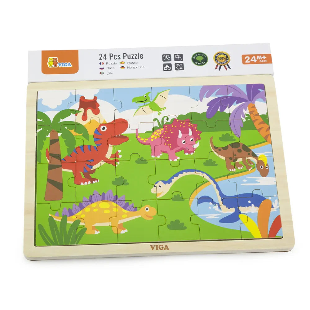 Viga Toys Puzzle 24 Pièces Dinosaure en Bois 24M+