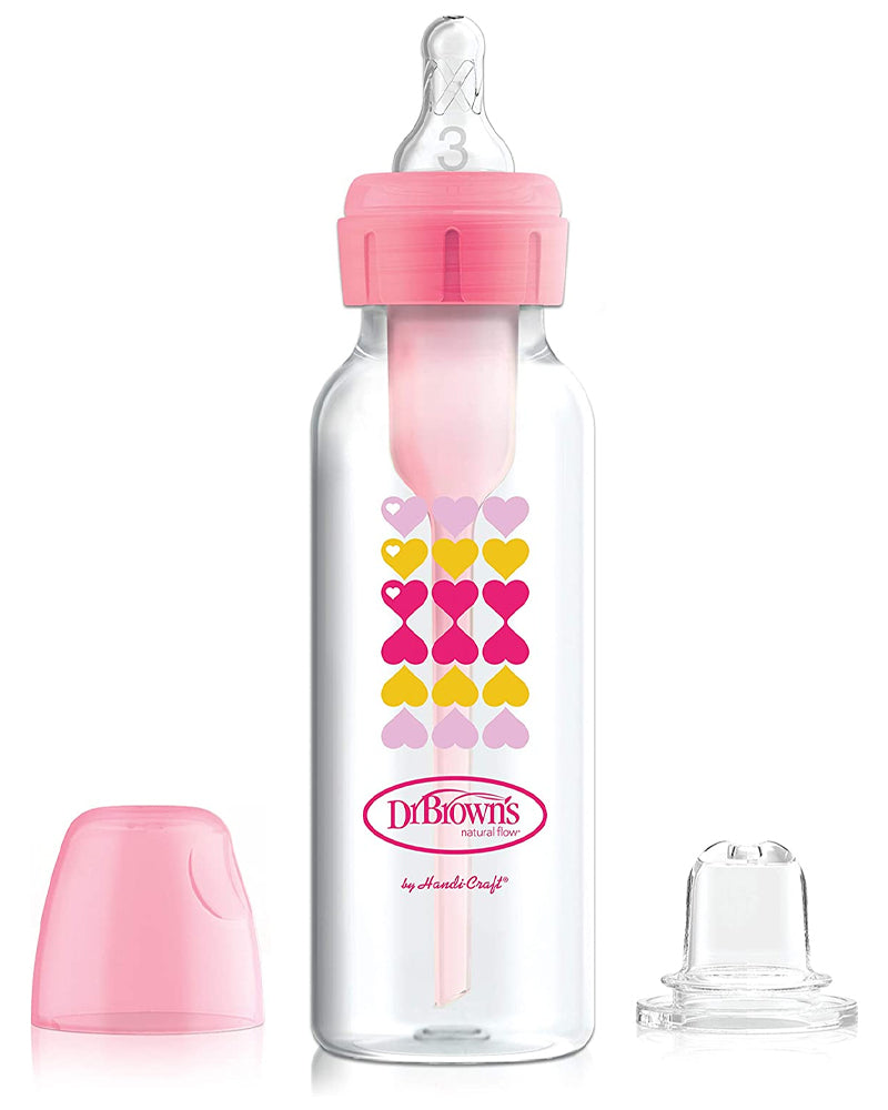 Dr. Brown's Biberon Cole étroit 250ml Rose 6M+ (sippy+tétine L3)