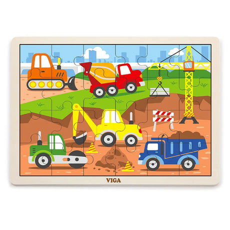 Viga Toys Puzzle 24 Pièces Engins en Bois 24M+