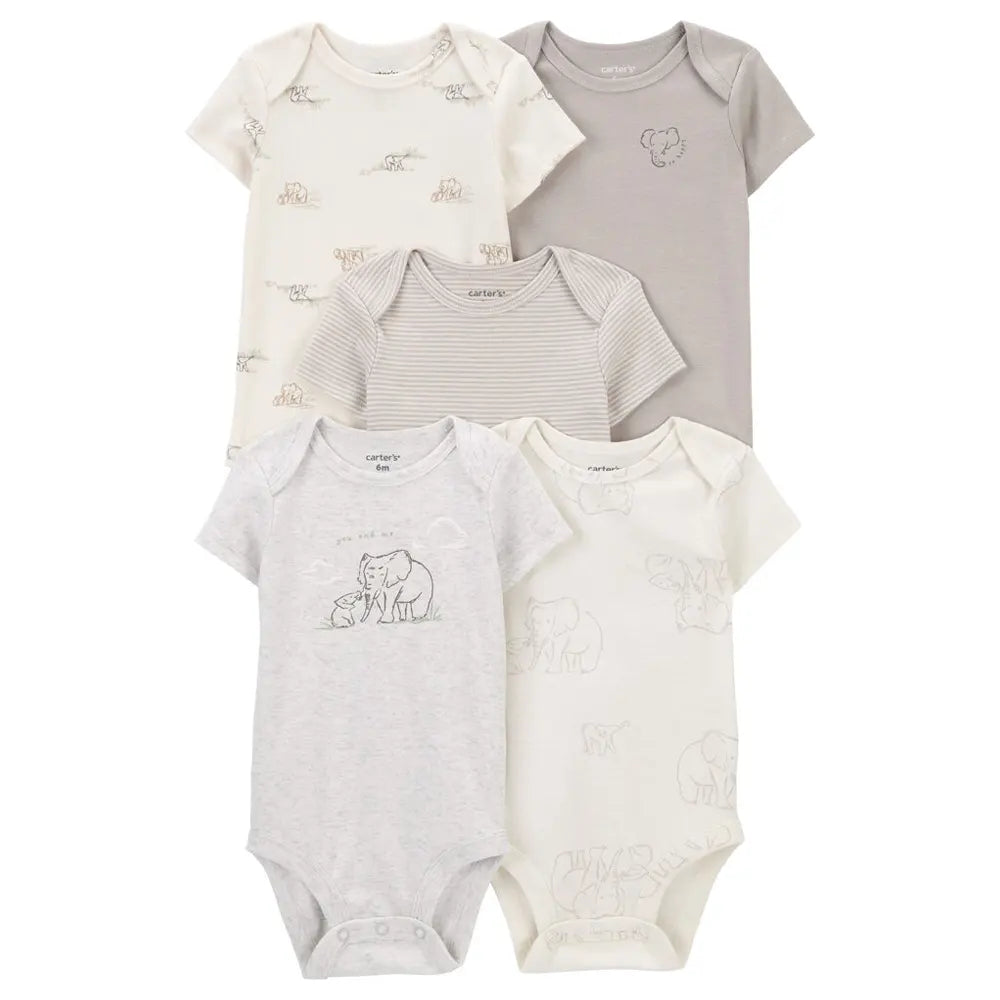 Lot de 5 Bodies à Manches Courtes Carter's - Gris & Crème