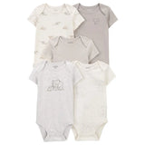 Lot de 5 Bodies à Manches Courtes Carter's - Gris & Crème