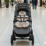 BébéYo Coussin de Poussette - Beige à Lignes Blanc