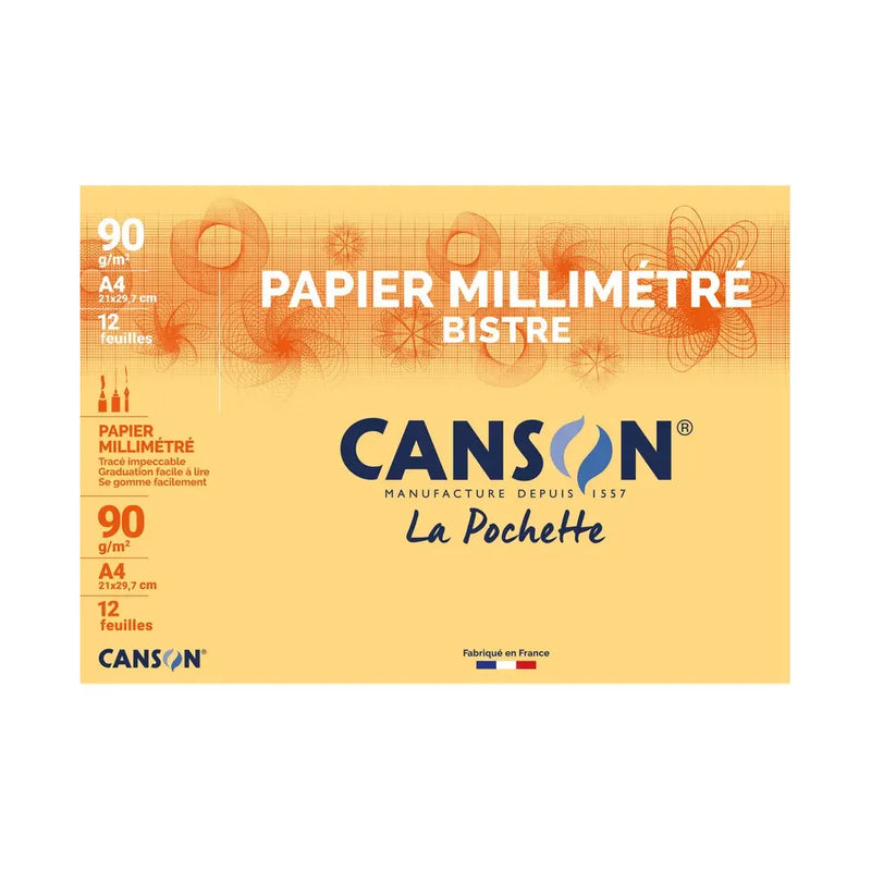 Canson Pochette 12 Feuilles Papier Millimétré A4 – 90 g/m²