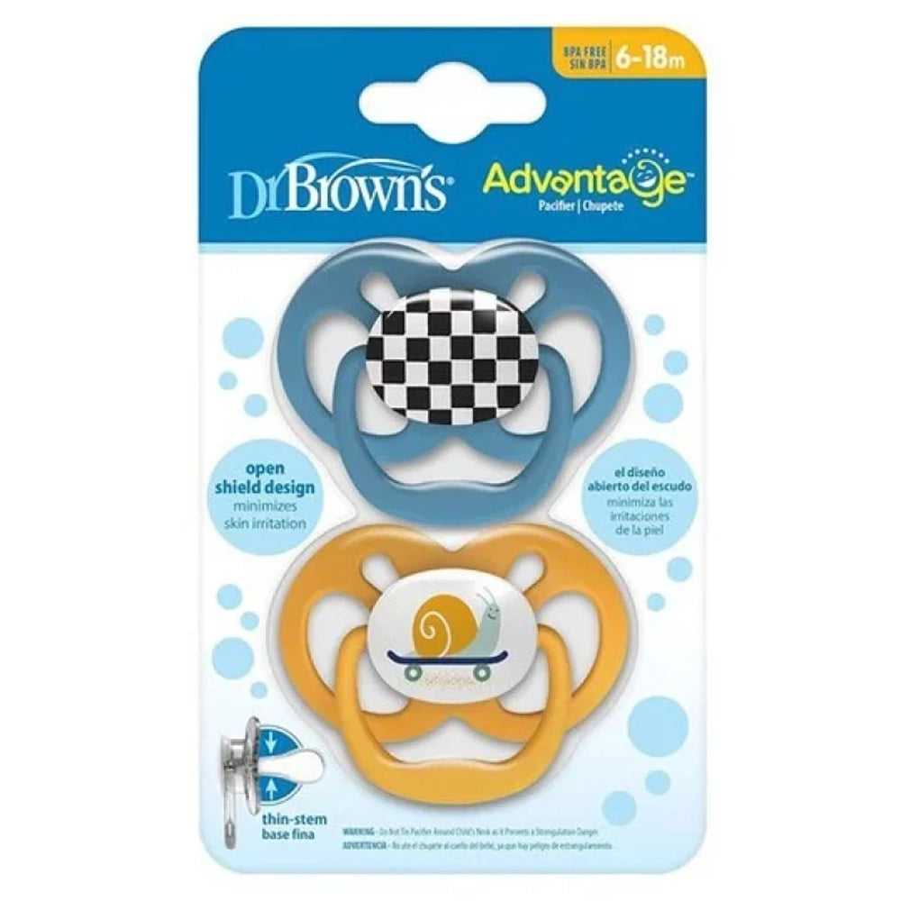 Dr. Brown's Lot de 2 Sucettes Advantage 6-18M - Bleu & Orange
