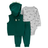 Ensemble 3 Pièces avec Gilet Carter's - Dinosaure Vert & Gris