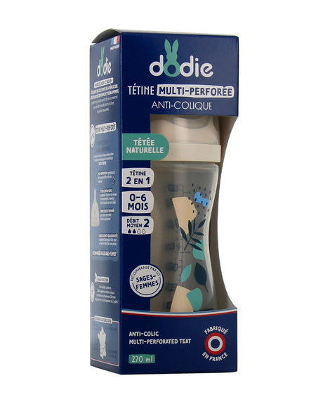 Biberon multi Perforé Dodie 270ML Bleu avec Tétine Biomimétisme