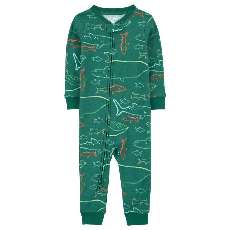 Carter's Cotton Footless Jumpsuit - Green Shark