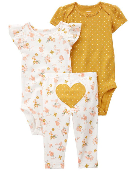 Ensemble 3 Pièces Body Et Leggings Cœur Bébé Carter's - Blanc & Jaune