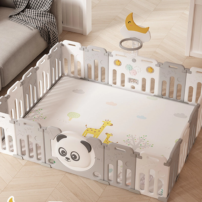 Playpen (219x182cm) Foldable Fence 18+2 with Basketball Hoop + Mat - Panda